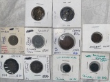 (10) Rare coins: 150 BC Widows Mite, 100 AD Roman coin, Iran Irial, 1870 Canada half dollar w/ hole,