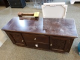 Damaged entertainment stand, miscellaneous furniture pieces