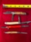 (4) Knives incl. small w/ missing blade, Katy Lines advertising, USA w/ patent numbers.