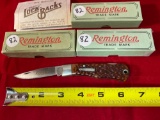 (3) 1984 Remington Baby Bullet #R-1173L lock back knives, MIB. Bid x3.