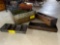 Wooden crates, metal organizer tray, Atlas Powder Co., small cedar box
