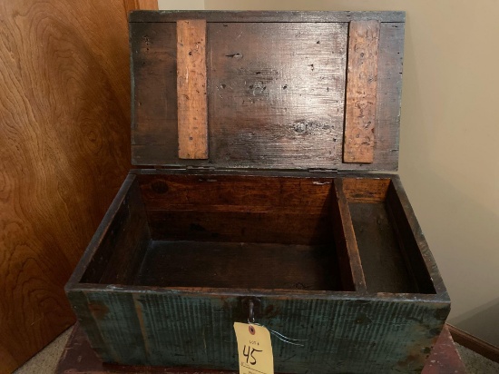 Old wooden tool box, 23" long.