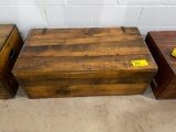 Wood hinged top box with metal handles, 37.5 inches wide