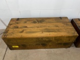Wood hinged top box with metal handles, 46 inches wide
