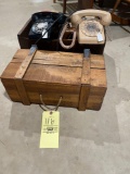 Wood crates, rotary phones