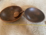 (2) old wooden bowls & paddle.