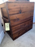 Old pine lift top box w/ handles on sides, store type, 33.5