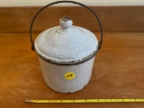 Granite ware berry pail w/ lid.