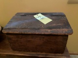 Leather handle lift top tool box, early