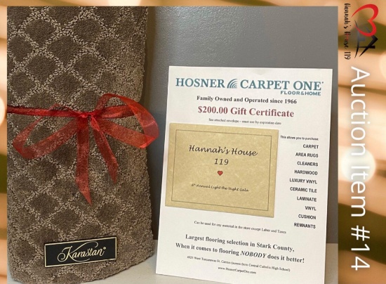 Auction Item 14 $200 gift card to Hosner Carpet One Valued at $200