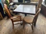 Square Table with Decorative Base, Wood Chairs