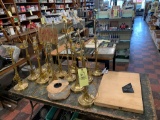 (16) Brass Lamps and Table