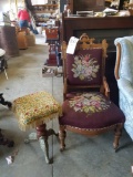 Victorian needlepoint chair and organ stool