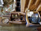 3 boxes of frames, books, porch light