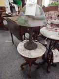 Small Marble Top Stand and Landscape Scene Lamp