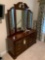 Cherry finished dresser with mirror, 2 matching night stands with lamps