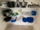 Contents of closet, cookware, crock pot, can opener, Royal Doulton and more