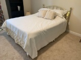 Queen size brass bed and bedding 59 inches wide