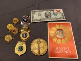 Firestone Country Club money clips, 1976 $2 note, Union Metal medal, James Ferrell 