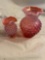 (2) Fenton cranberry opalescent hobnail vases