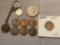 1864 Indian Head cent w/ hole, 1901 Indian Head cent on keychain, (6) Lincoln cents...