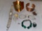 Wrist watch made in China, sterling bracelet w/ green stones, reading glasses, unmarked ring, etc.