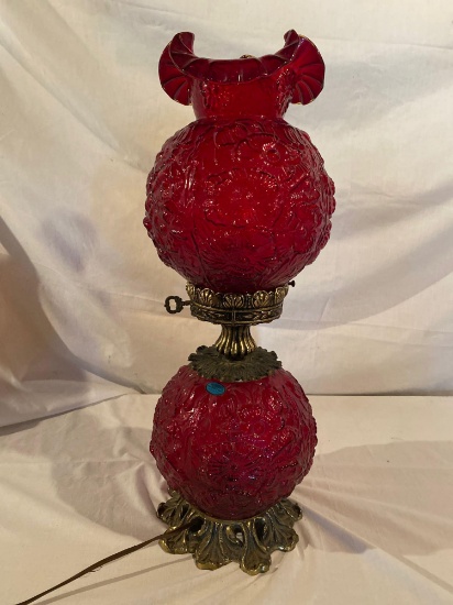 Fenton poppy GWTW style lamp, 23" tall.