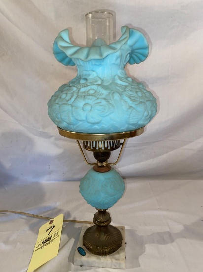 Fenton glass lamp, 20" tall.