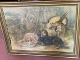 Hunting dogs print, signed Hardy '83. Frame size 34.5
