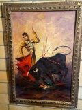 Pedro Gomez signed oil/canvas, bullfighter, 42 x 29.5 frame.