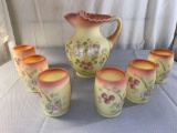 1990 85th Anniversary pitcher w/ (6) tumblers, artist D. Barbour.