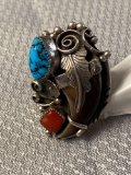 Sterling ring w/ turquoise, artist marked 