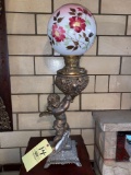 Old oil lamp w/ cupid figure base, 30