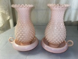 Pair unmarked Fenton candle lamps, 8.5