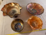 (4) Carnival glass bowls.