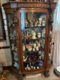 Old oak china cupboard w/ carved griffins & claw feet, 67