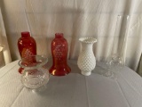 Crystal Lamp Shade, Hobnail Milk Glass Shade, Cranberry Glass Shades, Clear Chimney