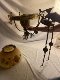 Antique Hanging Lamp with Floral Shade