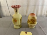 Hand Painted Fenton Burmese Vase and Fairy Lamp