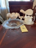 Silvercrest Milk Glass, Glass Basket, Coin Dot Milk Glass Vase