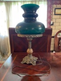 Brass Bottom Lamp with Heavy Green Shade
