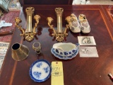 Normandy Johnson Bros Flow Blue, Beaded Shoes, Candle Holders, Postcards