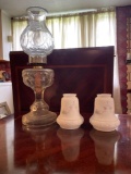 Lace Pattern Oil Lamp, Floral Satin Glass Light Shades