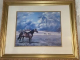 Horse print, 32.5 x 27 frame. Signature under matting?