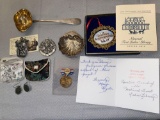 East Liverpool Ohio centennial 1934 medal, pewter Christmas ornament, earrings