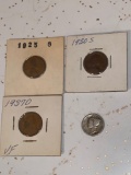 (3) Lincoln wheat cents (1925, 1930-S, 1937-D), 1920 Mercury dime.