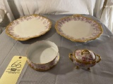 Limoges Hand painted Platters, Bowl and Covered Dish