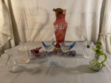 Bohemian Glass Pitcher, Art Glass Birds, Marquis Crystal by Waterford, Crystal Vase and Covered Dish