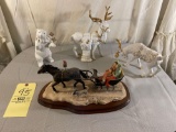 Reindeer and Polar Bear Decor, Horse Drawn Sleigh Scene