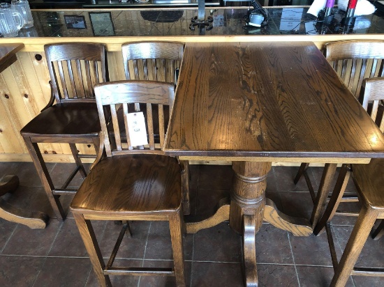 Oak High Top Table and (3) Oak Stools